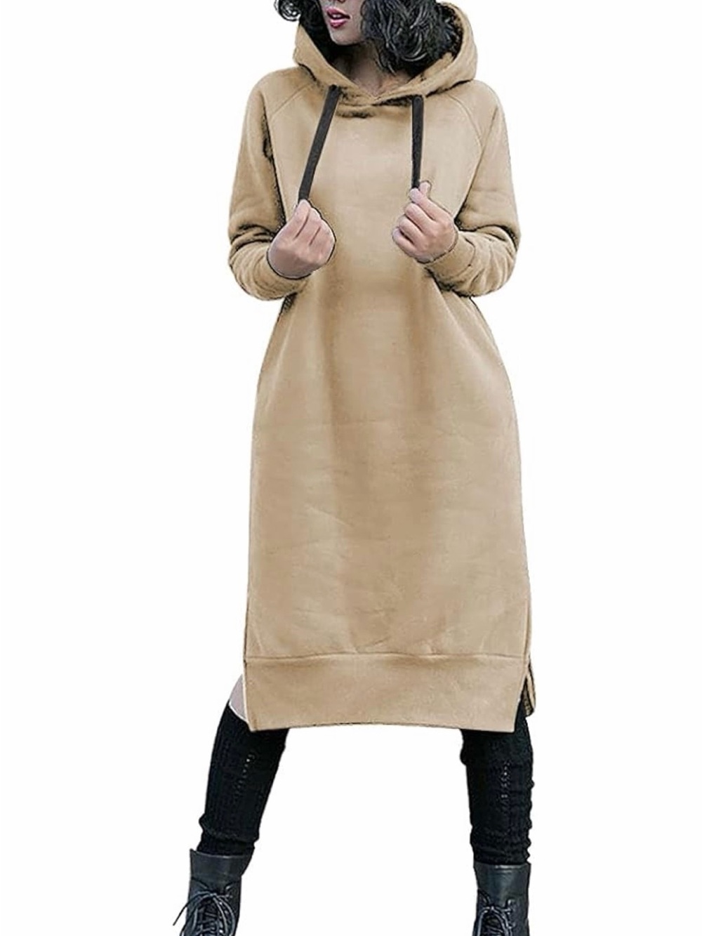 Nutexrol Thickening Long Fleece Sweatshirt String Hoodie Dress Pullover Size L